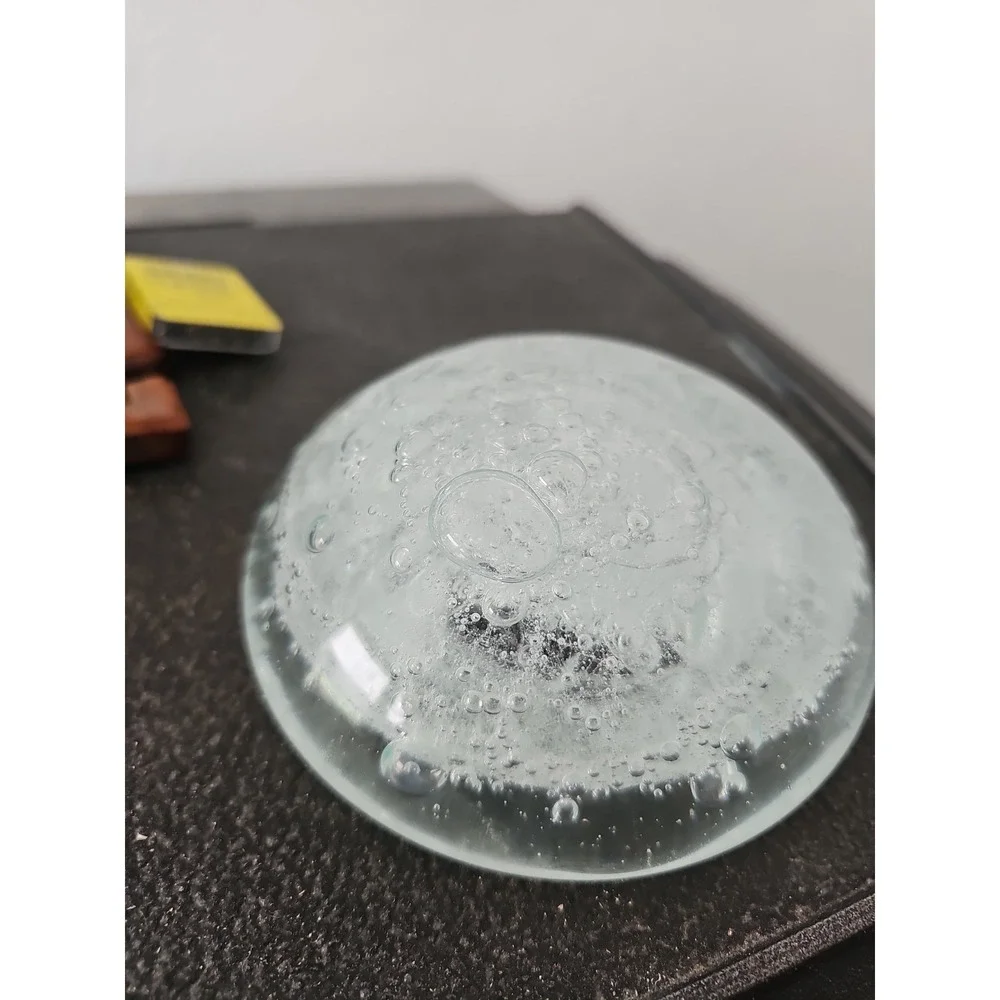 Vtg Hand Blown Clear Art Glass Mushroom Paperweight Controlled Bubbles Studio